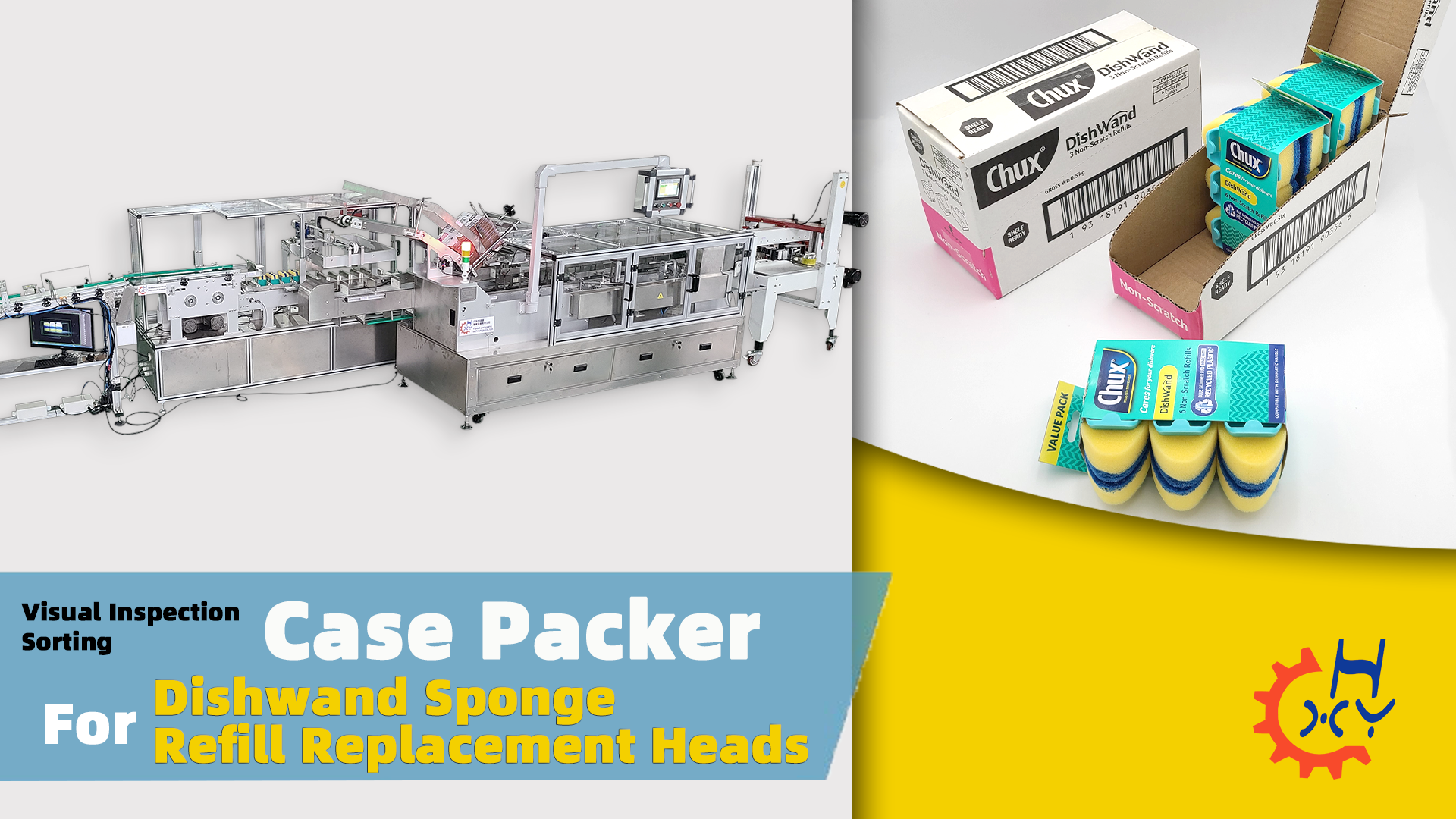 Visual Inspection Sorting Automatic Case Packer For Dishwand Sponge Refill Replacement Heads